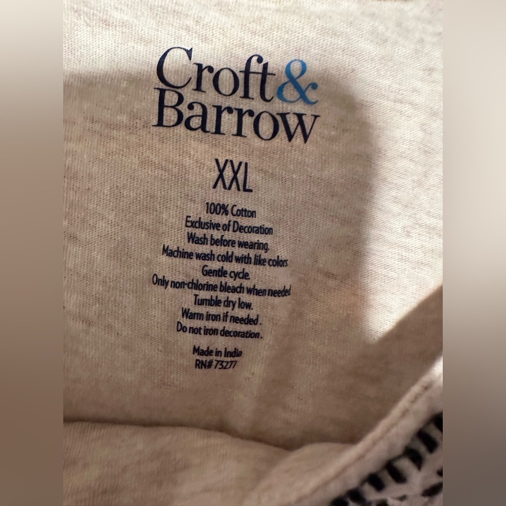 Croft & Barrow Light Tan Cotton Embroidered Shirt XXL - Picture 6 of 8